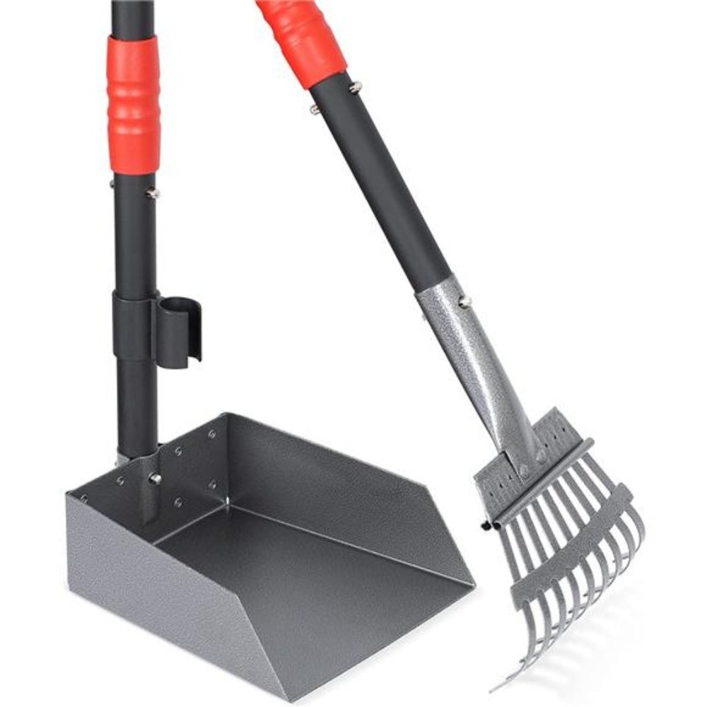 Dog Pooper Scooper, Dog Poop Tray and Rake Set with Long Stainless Handles
